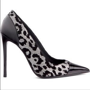 BALMAIN Daphne Leopard Pointed Grey/Black Heels